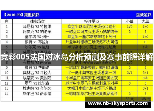 竞彩005法国对冰岛分析预测及赛事前瞻详解